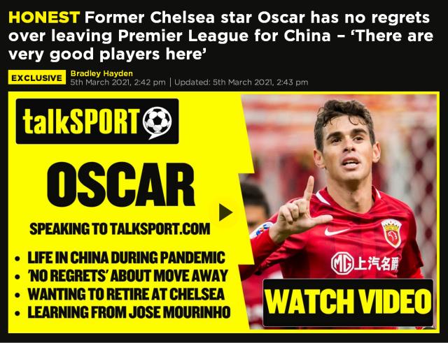 开云官网-奥斯卡:不后悔离开切尔西 中超有很多优秀球员